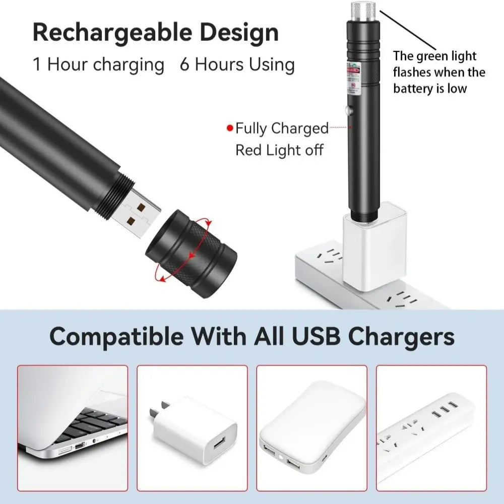 High-Power Laser Pointer with Visible Beam, Long-Range Visible Light, Ideal for Night Use and Outdoor Activities, Durable Design, Handheld Laser Pen, Rechargeable Laser Pointer
