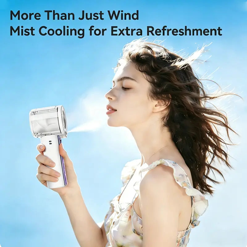 MREGB 2026 New Mist Spray Cooling Handheld Fan — High-Speed ​​Cooling Fan with Long-Lasting Battery, CVT to Randomly Adjust Airflow, Built-In Lighting, Relief Portable Fan for Summer Walk