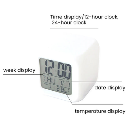 LED Digital Alarm Clock  Mini Desk Cube Clock with Colorful Lights Multi-function Alarm Clocks with Calendar Temperature Display