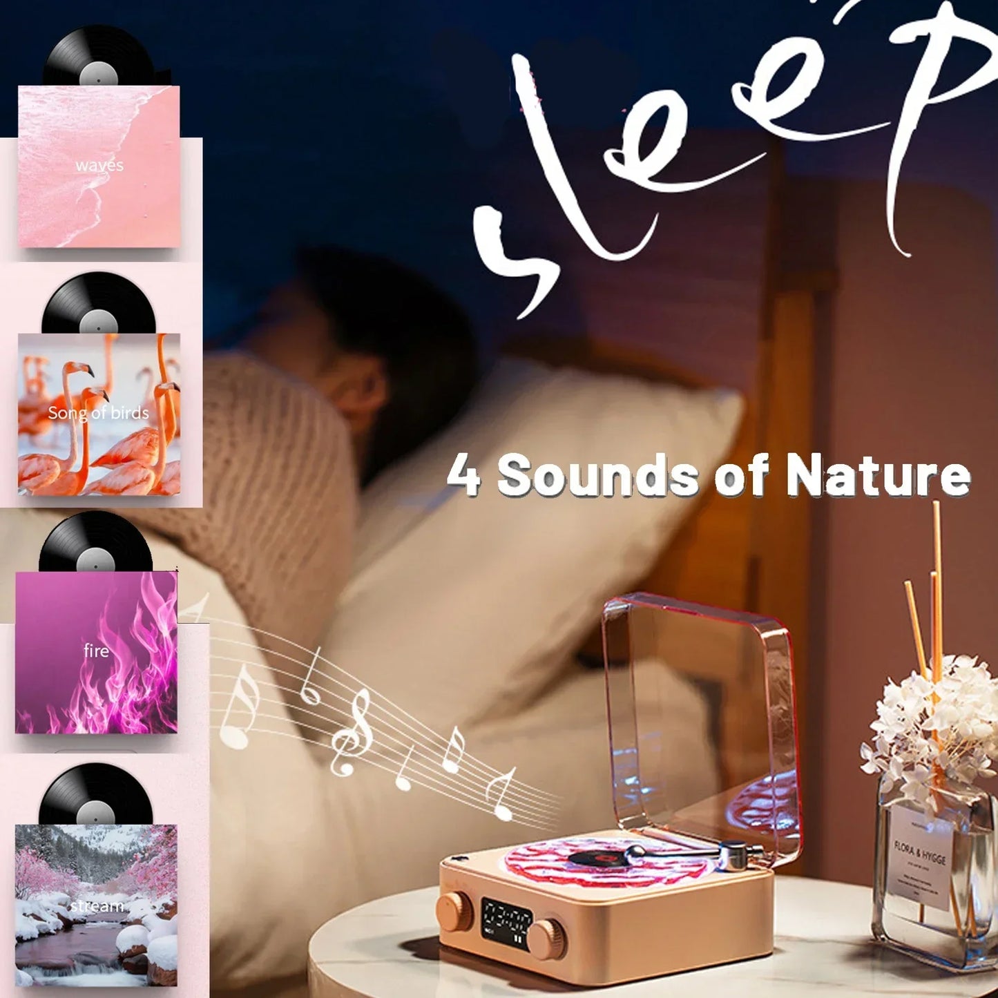Mini Retro White Noise Bluetooth Speaker Portable Vintage Sleep Aid Bluetooth Speaker Subwoofer With RGB Light