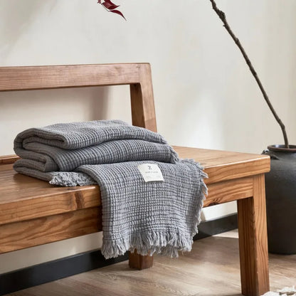 Maillard Cotton Blankets Four Layers Of Gauze Sofa Cover Blanket With Tassel AB Side Office Nap Decorative Bed Muslin Blanket