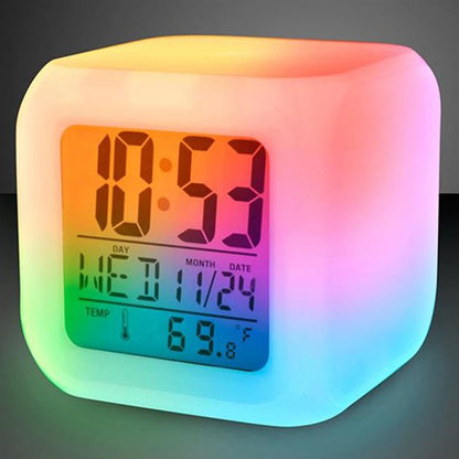 LED Digital Alarm Clock  Mini Desk Cube Clock with Colorful Lights Multi-function Alarm Clocks with Calendar Temperature Display