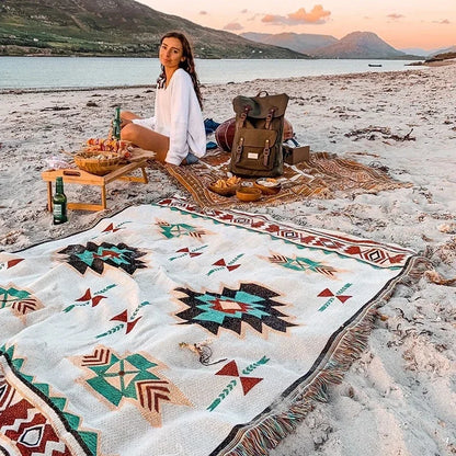 Ethnic Bohemian Mexico Blankets Outdoor Beach Picnic Blanket Striped Boho Linen Bed Blankets Plaid Sofa Mats Travel Rug Tassels