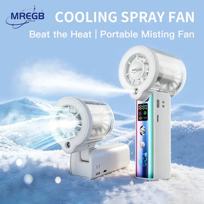 MREGB 2026 New Mist Spray Cooling Handheld Fan — High-Speed ​​Cooling Fan with Long-Lasting Battery, CVT to Randomly Adjust Airflow, Built-In Lighting, Relief Portable Fan for Summer Walk